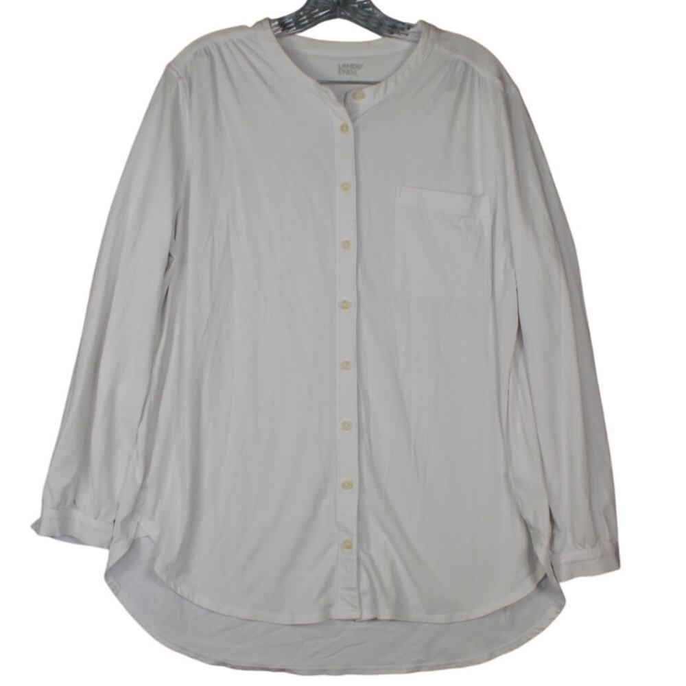 Lands End Womens Large White Long Sleeve Jersey‎ A-Line Tunic Top